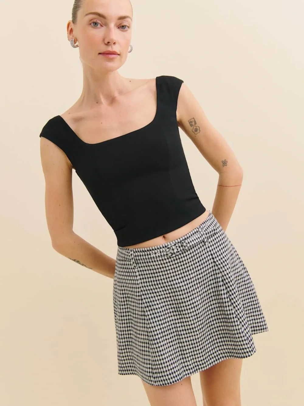 Reformation Rory Linen Skirt In Remy Check Size 2 - Picture 2 of 11
